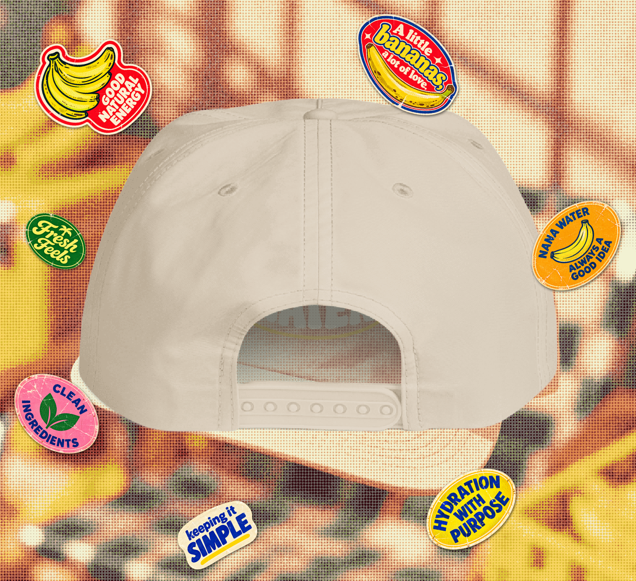 Back of the cream NANA Water hat with adjustable closure
